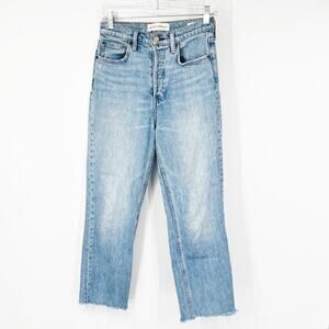 Denim Forum Aritzia The Arlo High Rise Straight Jeans Raw Hem Button Fly